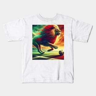 Le Lion Rouge et Vert: Puissance et Détermination sur le Terrain de Football Kids T-Shirt